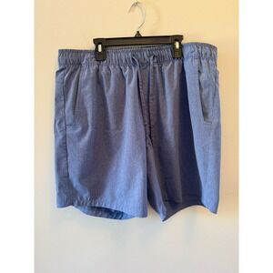Eddie Bauer Men Blue Chambray Drawstring Elastic Waist Shorts Size Large
